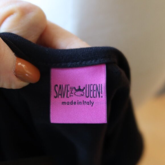 $375 Save the Queen fit n flare dress in black & red abstract print ITALY sz XS - Picture 11 of 16